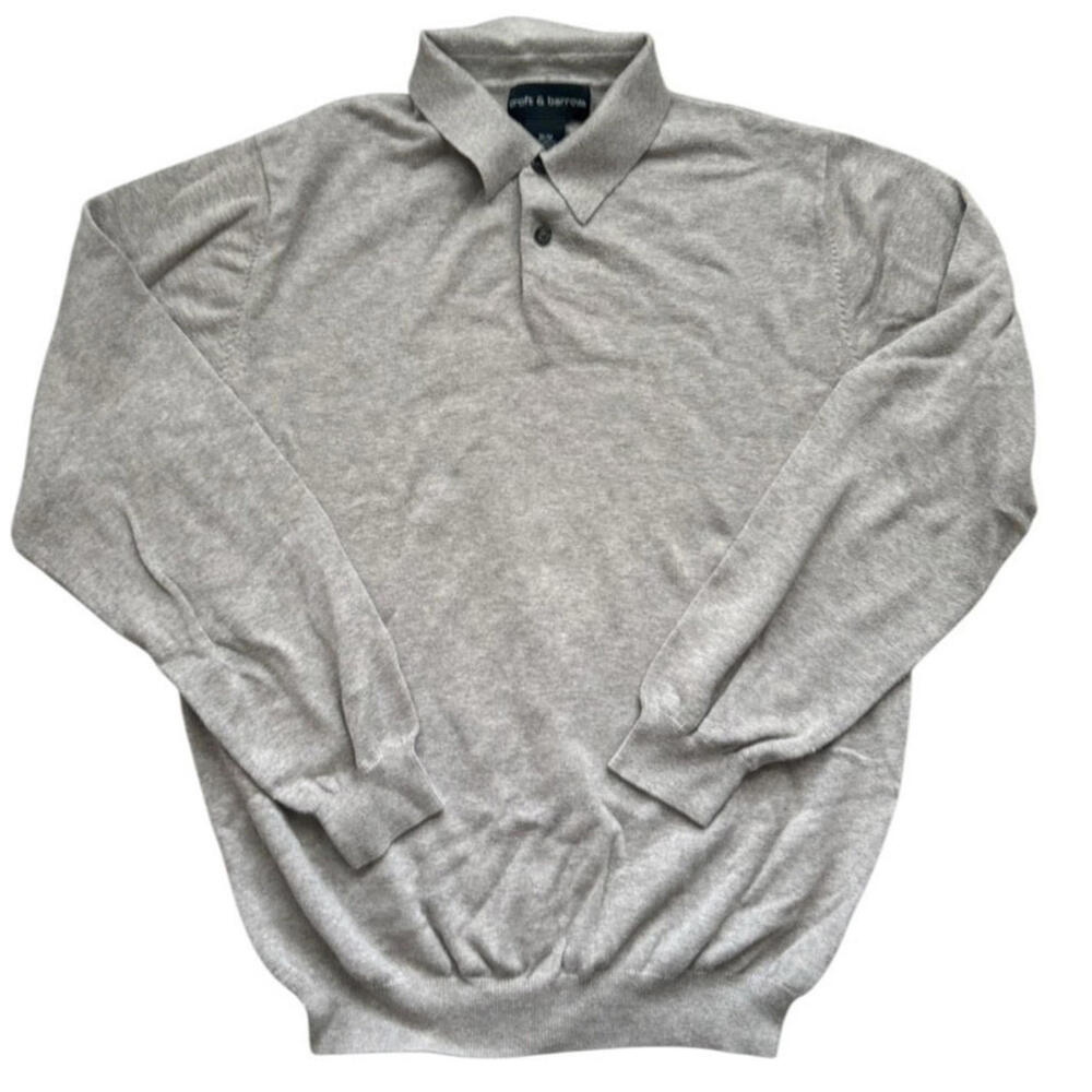 VTG Croft Barrow Knit Polo Shirt Long Sleeve Mens Med Oatmeal Beige Preppy